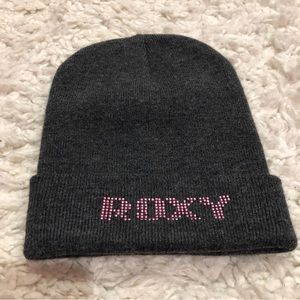 Roxy Gray beanie Women’s acrylic hat pink beading OS